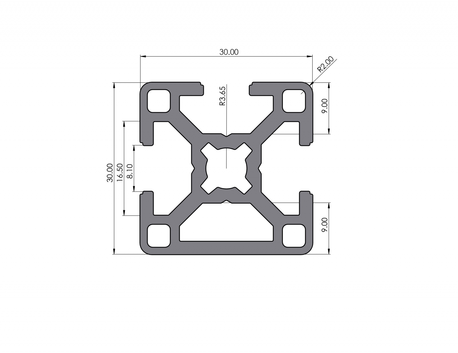 Aluminiumprofil 30x30 Nut 8 B-Typ 1N